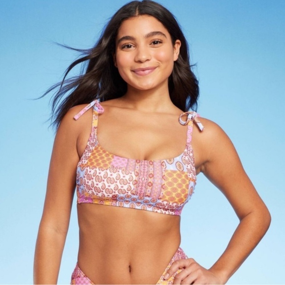 NWT Wild Fable Patchwork bralette bikini top XL 16‎